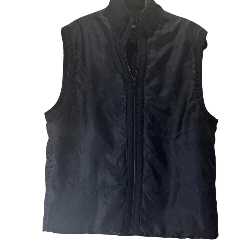 Marc New York Andrew Marc Reversible Vest Navy Nylon Charcoal Faux Fur Mens L
